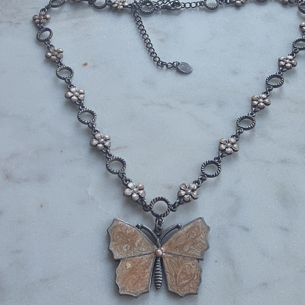 Icing Butterfly  And Flower Enamel Necklace